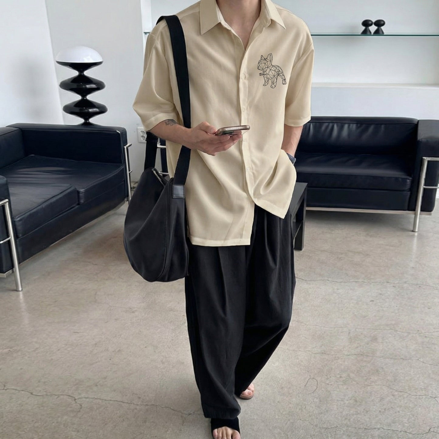 Geometric Bulldog Shirt (UNISEX / WOMEN – OVERFIT)