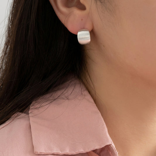 Brushed Matte Square Stud Earrings in Sterling Silver