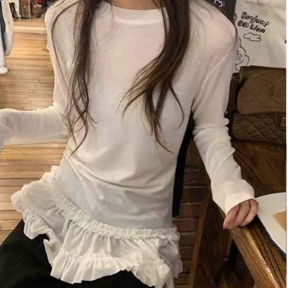 Berry Cancan Frill Hem Long Sleeve Top - Women One Size