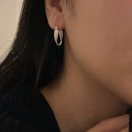 Beaded Texture Twist Earrings in Sterling Silver