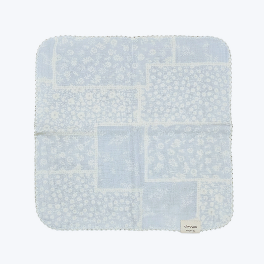 Soft Blue Patchwork Floral Cotton Handkerchief