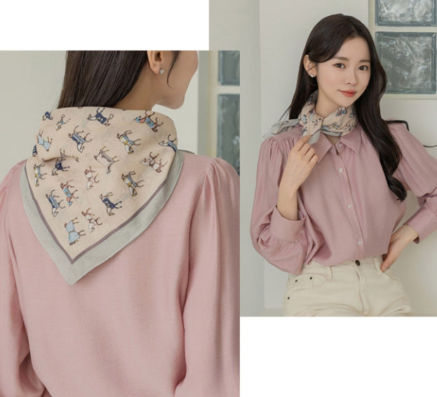 Vintage Equestrian Horse Print Cotton Handkerchief – Soft Square Petit Scarf