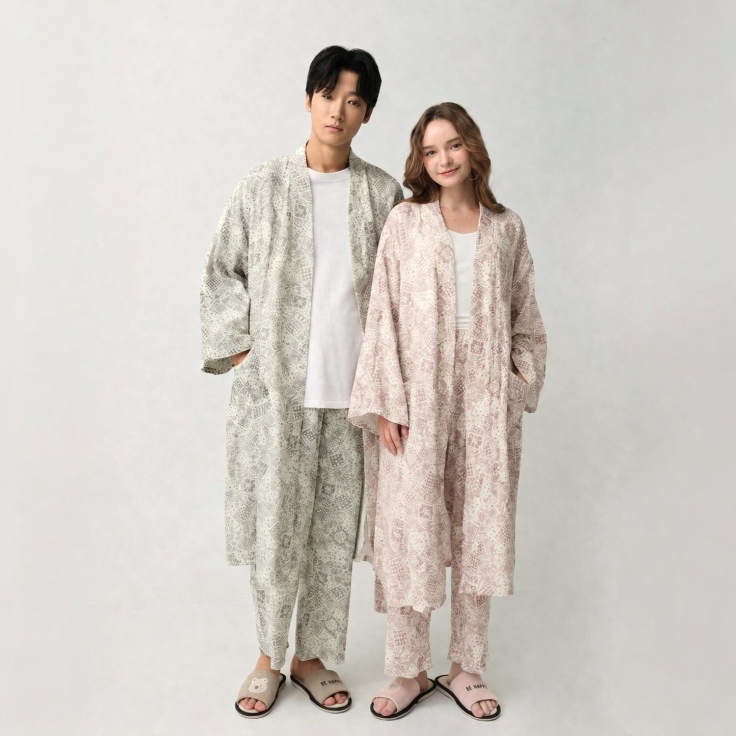 Serenity Bandana Gauze Robe & Pants Loungewear Set – Navy Bandana