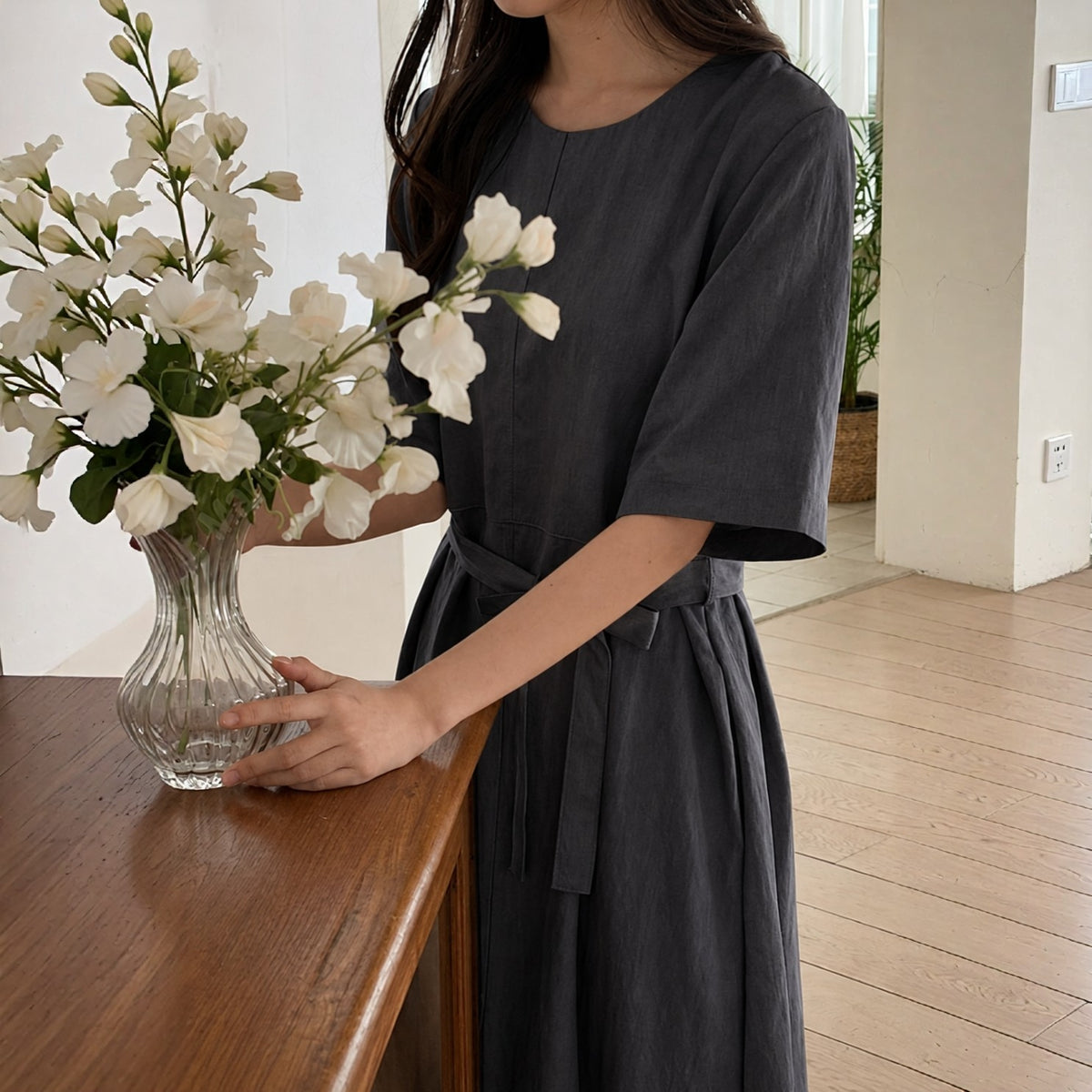 ELORA Structured Belted Midi Dress - Women One Size