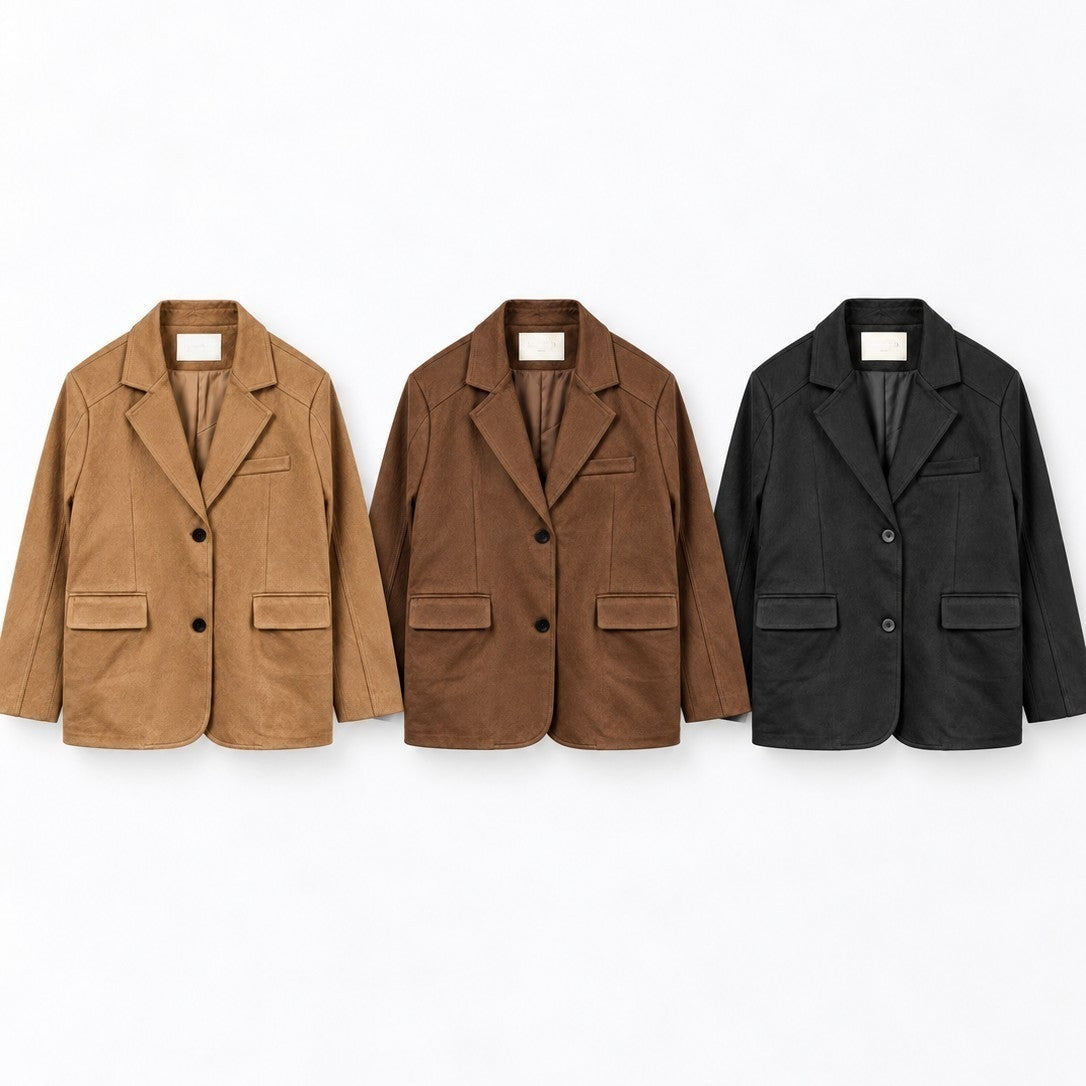 Suede Relaxed Blazer Jacket - Women One Size
