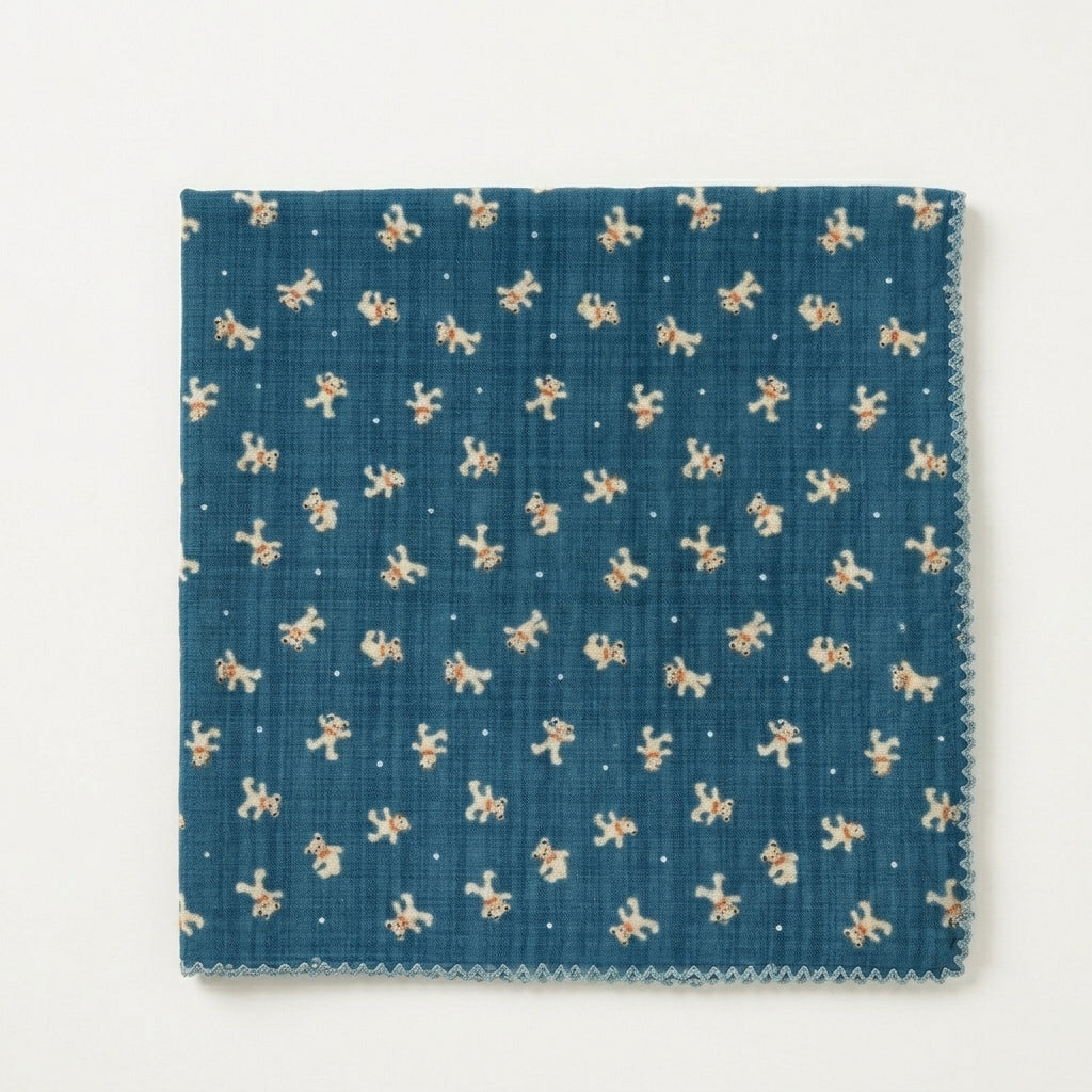 Mini Teddy Print Lace Cotton Handkerchief – Soft Square Petit Scarf