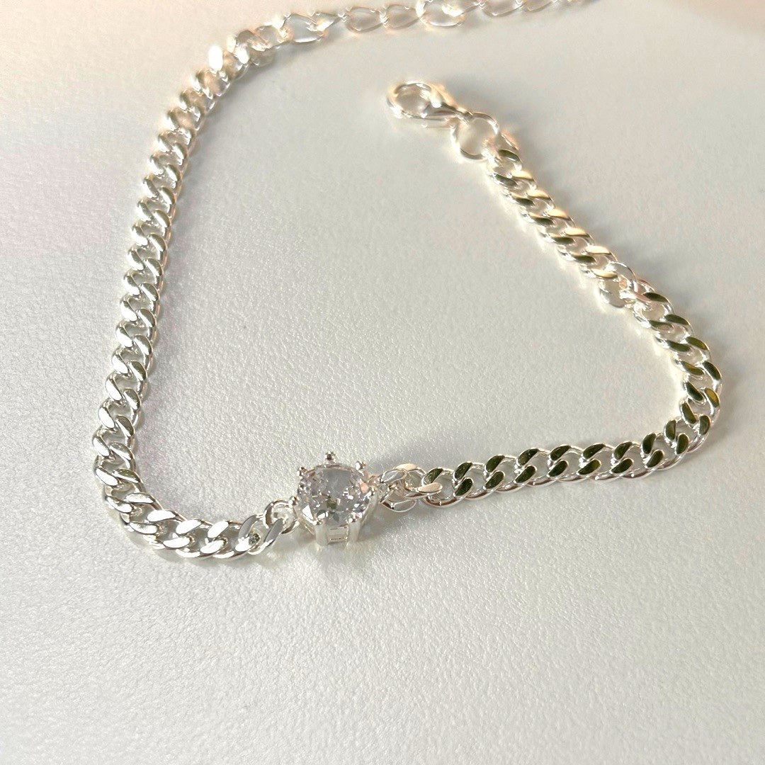 Cubic Stone Chain Silver Bracelet