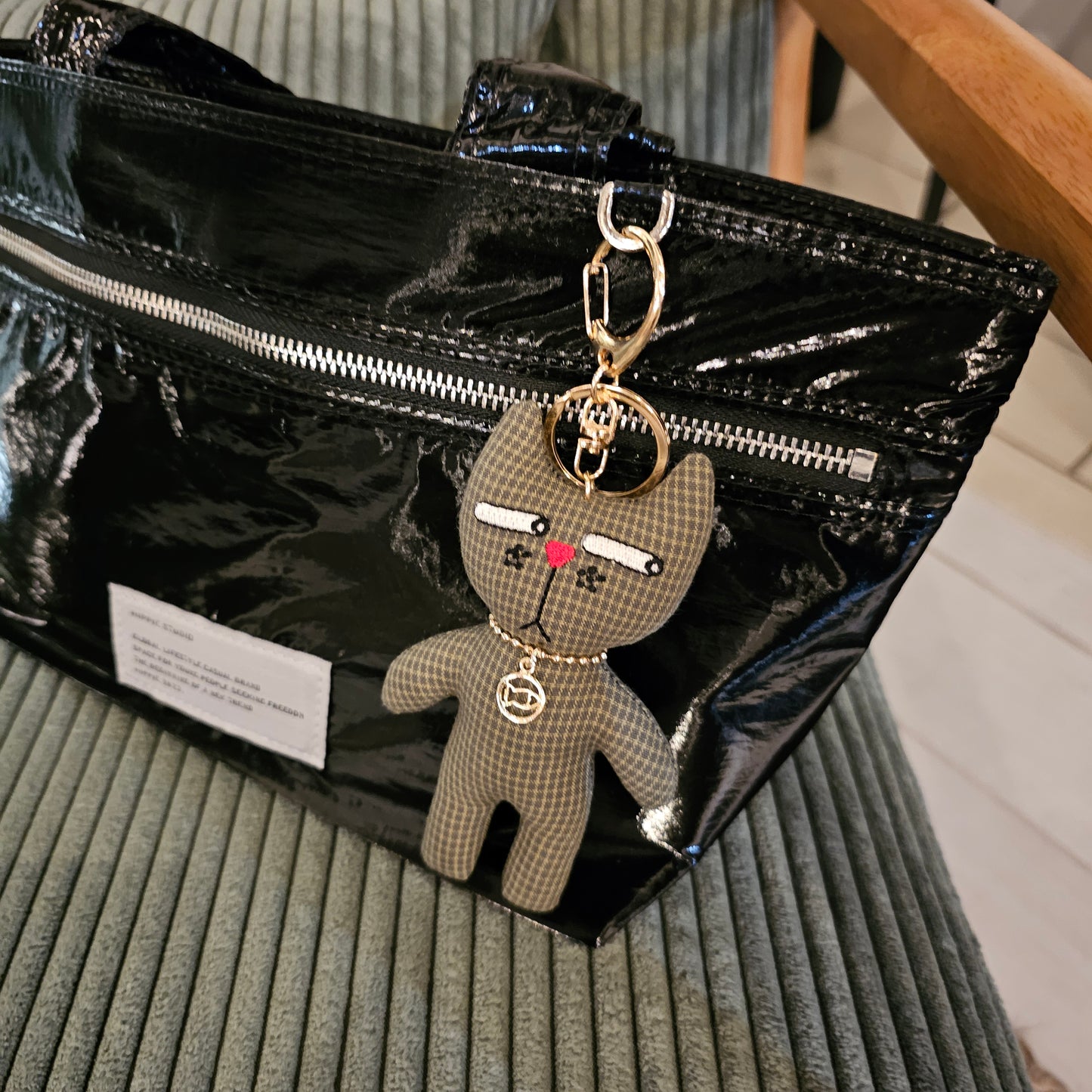 Side-Eye Cat Handmade Fabric Charm & Keychain