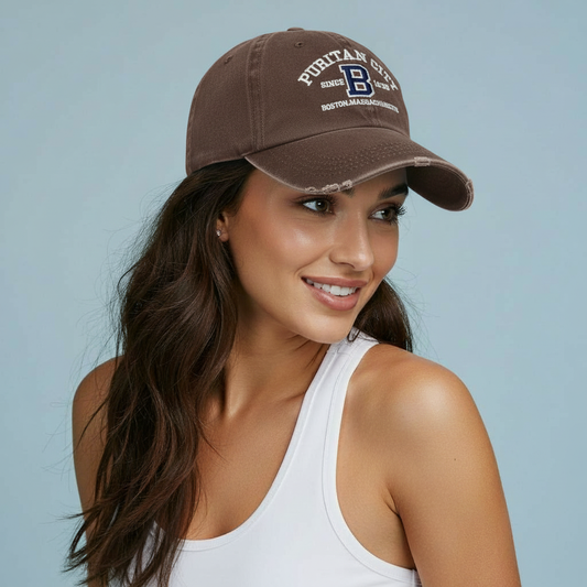 PURITAN CITY BOSTON Embroidered Distressed Cap – Mid Depth