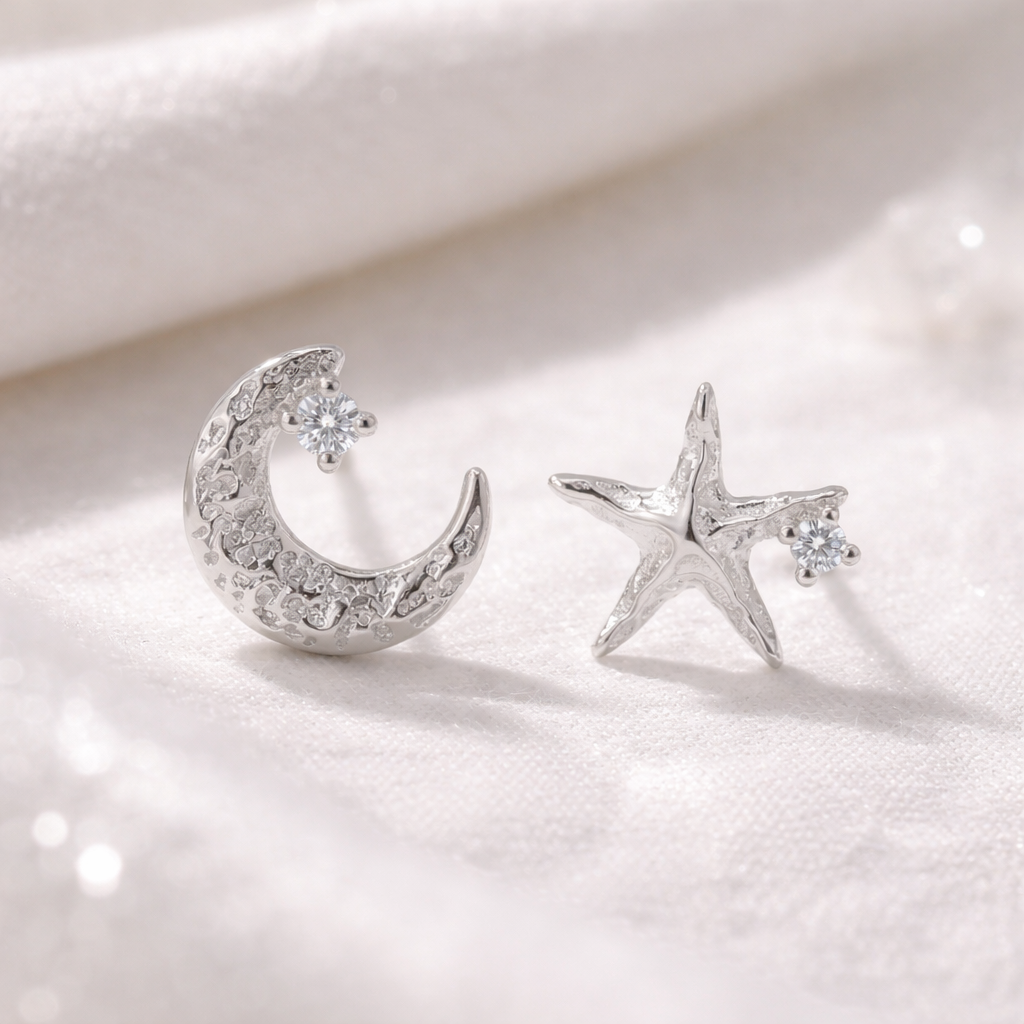 Celestial Moon & Star Silver Earrings