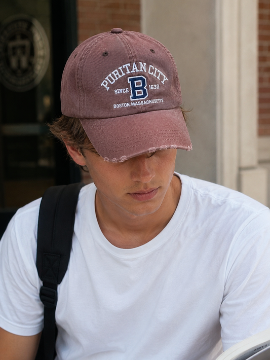 PURITAN CITY BOSTON Embroidered Distressed Cap – Mid Depth