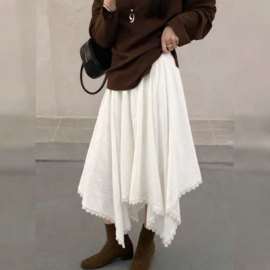 Lace Trim Asymmetrical Hem Skirt – Women One Size