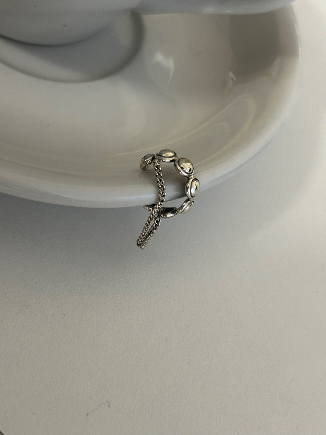 Beaded Chain Silver Ear Cuff (Single)