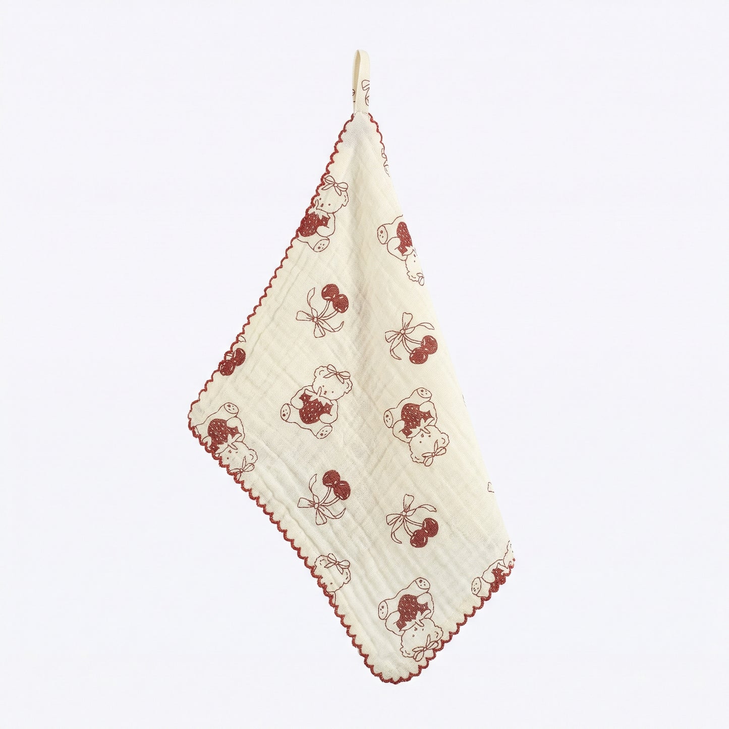 Cherry Teddy Cotton Gauze Handkerchief