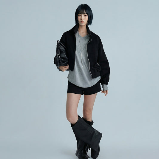 Madrid Suede Cropped Blouson Jacket - Black