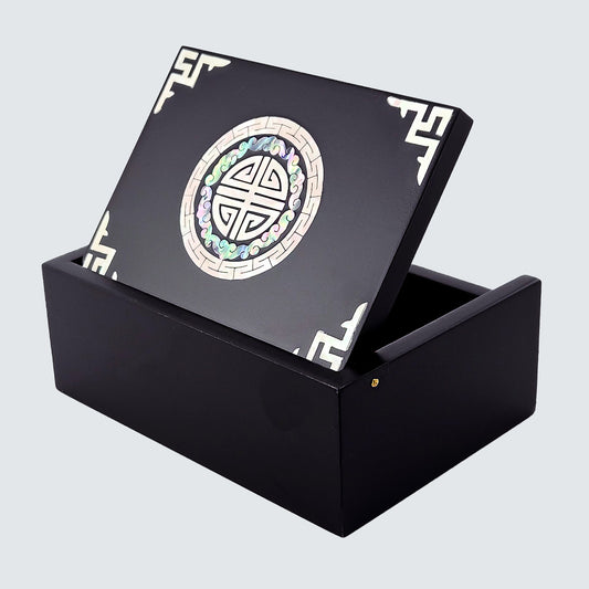 Jagae Mother-of-Pearl Traditional Emblem Jewelry & Card Box – Black