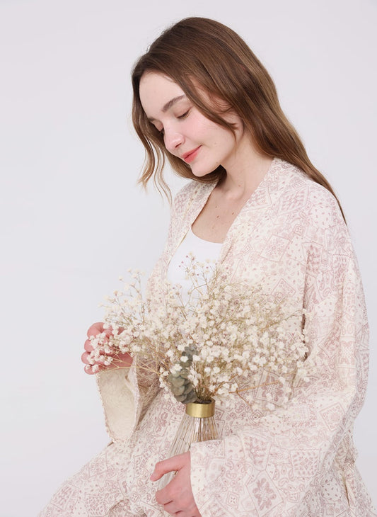 Serenity Bandana Gauze Robe & Pants Loungewear Set – Bandana Dusty Rose