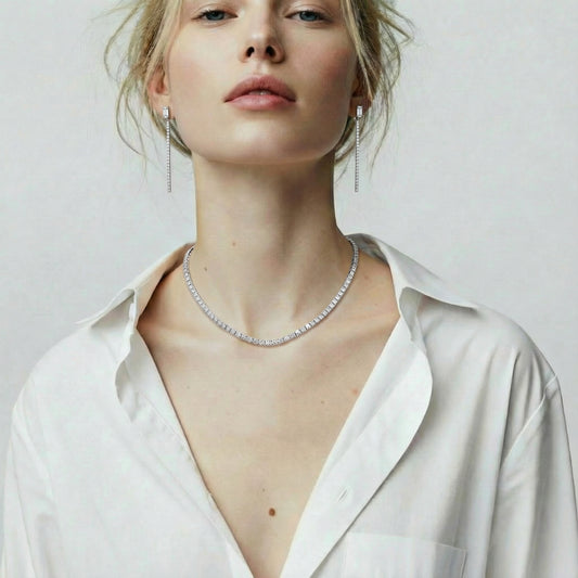 Celestine Éclat Longline Earrings in Sterling Silver with Zirconia