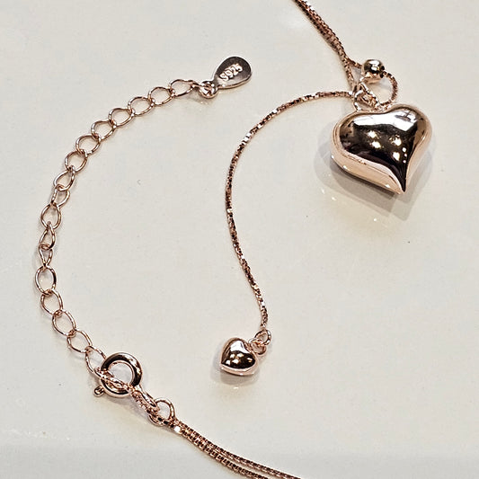 Rose Gold Double Heart Adjustable Necklace – 18K Gold Vermeil (925 Sterling Silver)