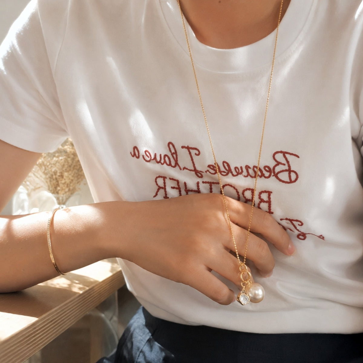 Pearl & Crystal Charm Long Necklace