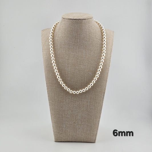 Sterling Silver Pearl Necklace (4mm / 6mm / 8mm) – Elegant Minimal Jewelry