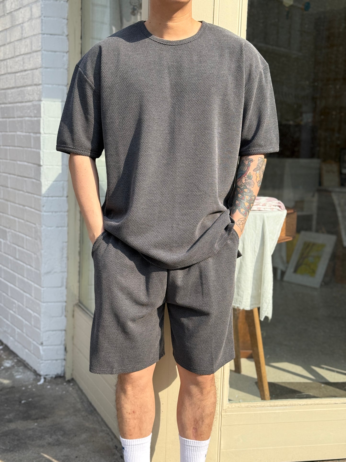 Amber Textured Relaxed Fit Short Sleeve Top (UNISEX / WOMEN – OVERFIT)