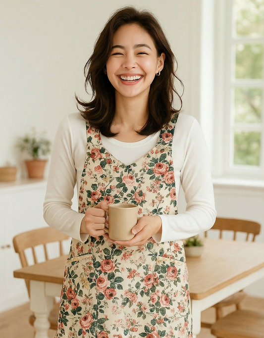 Vintage Rose Floral Cotton Apron