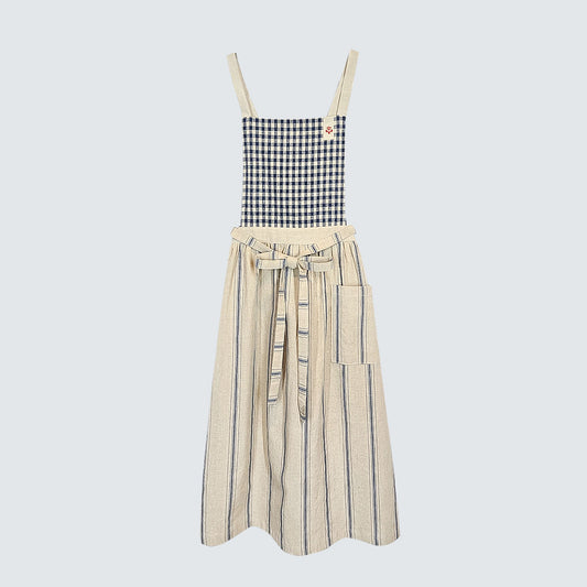 French Country Check & Stripe Linen Apron – Navy