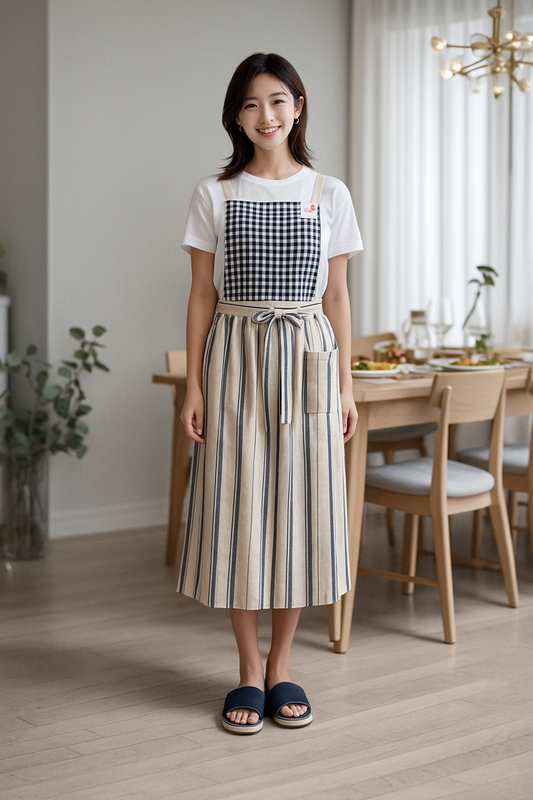 French Country Check & Stripe Apron – Navy