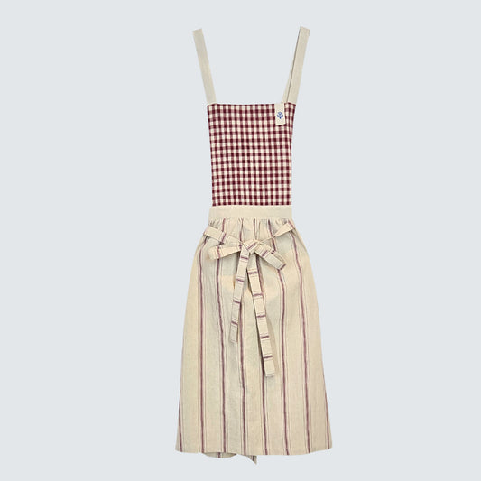 French Country Check & Stripe Linen Apron – Red
