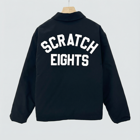 SCRATCH EIGHTS Letter Patch Quilted Coach Jacket (One Size) - Black