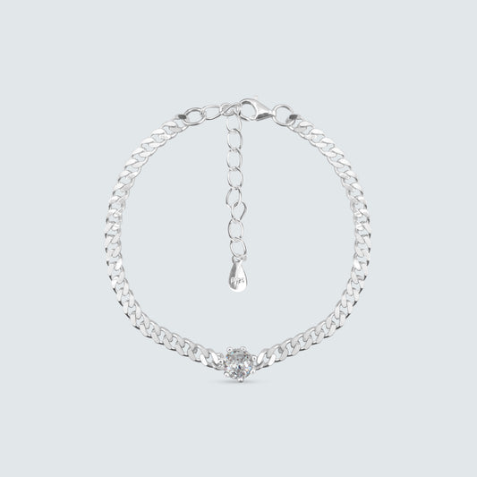Cubic Stone Chain Silver Bracelet