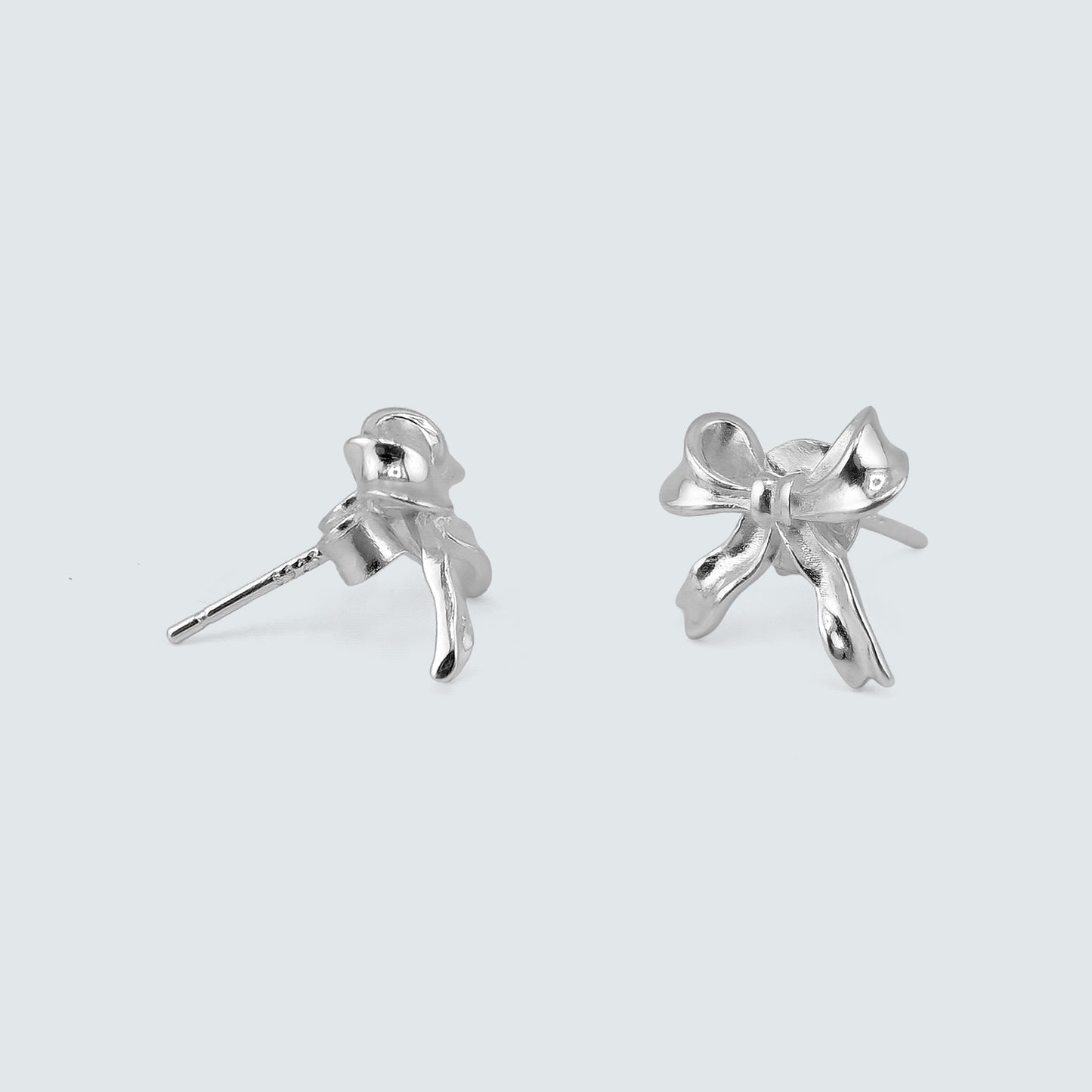 Ribbon Knot Stud Earrings in Sterling Silver