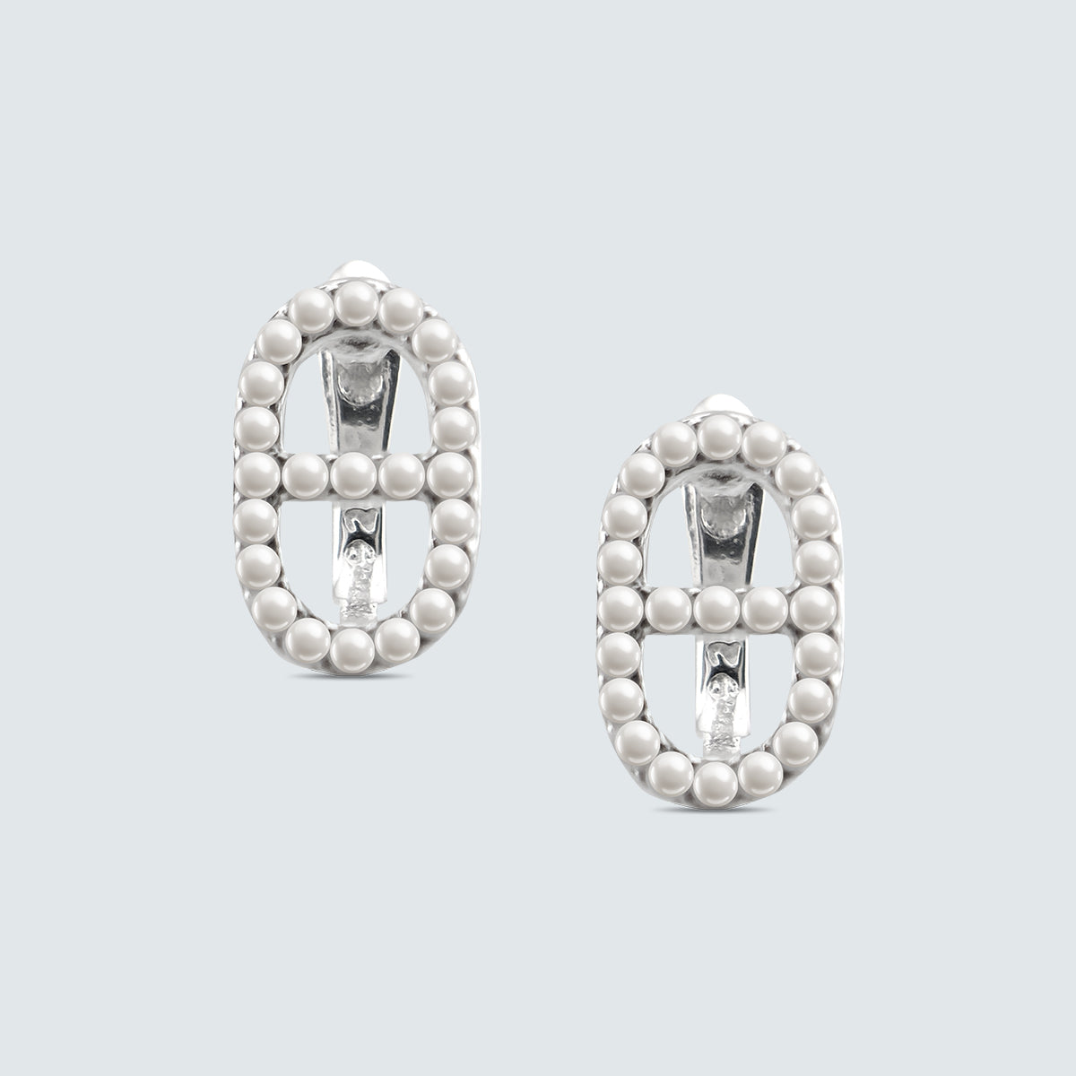 Beaded Bar Oval Earrings in Sterling Silver