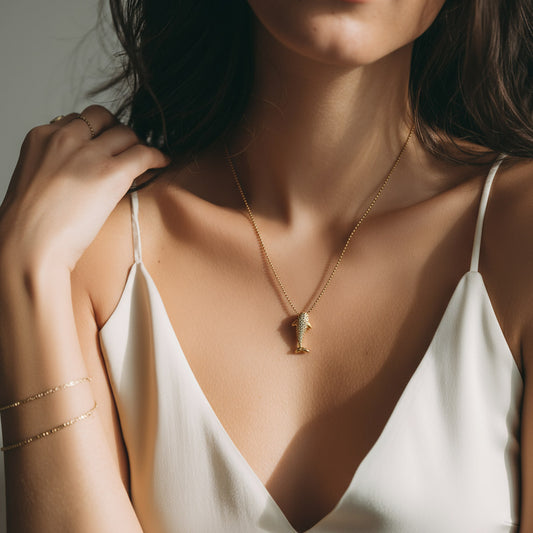 Dolphin Sparkle Pendant Necklace in 925 Silver with Gold Coating