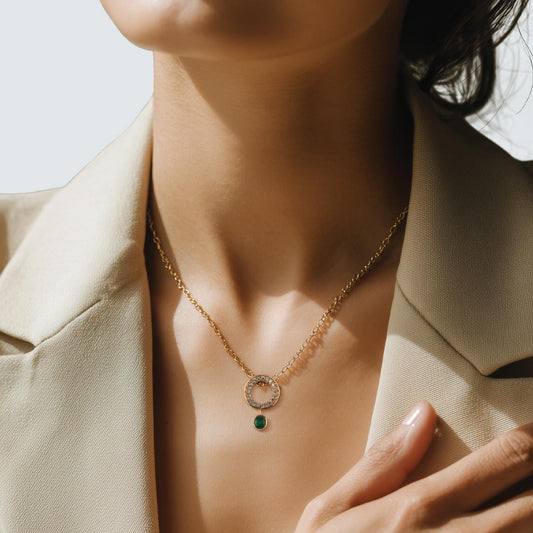 Radiant Halo with Deep Green Glow Necklace