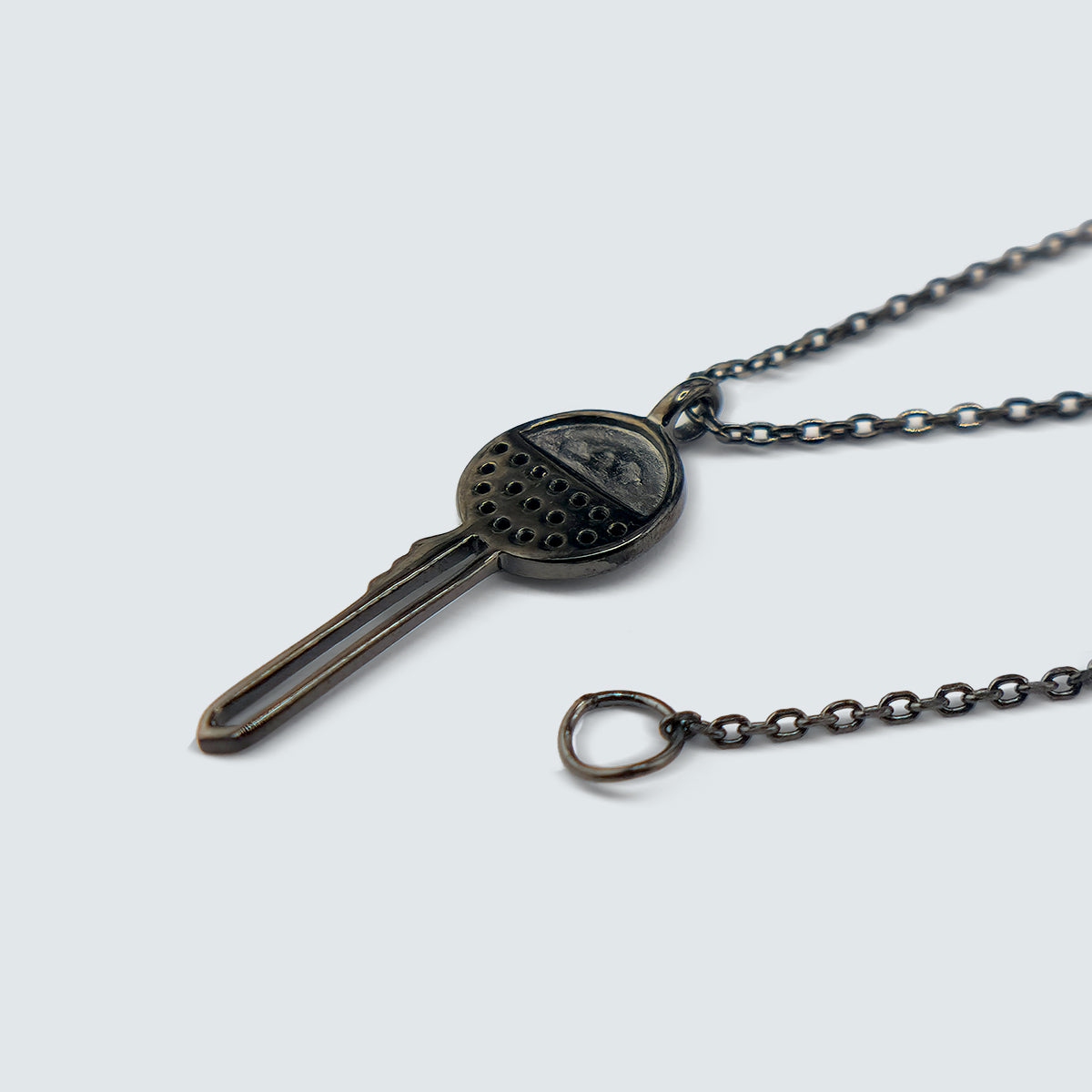 Gunmetal Plated Silver Key Pendant Necklace