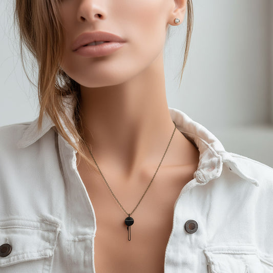 Gunmetal Plated Silver Key Pendant Necklace
