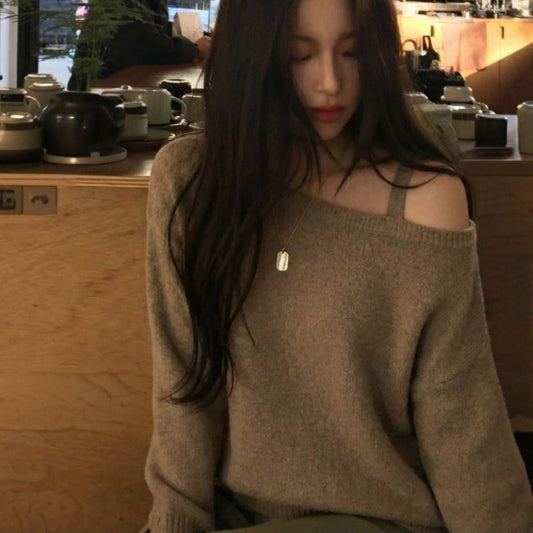 Single-Strap Off-Shoulder Knit Top – Women One Size