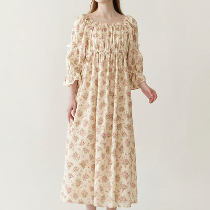 Rose Long Cotton Loungewear Dress