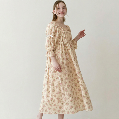 Rose Long Cotton Loungewear Dress