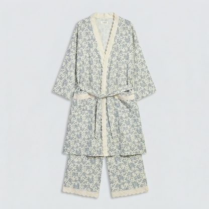 Rose Cotton Gauze Robe & Pants Loungewear Set