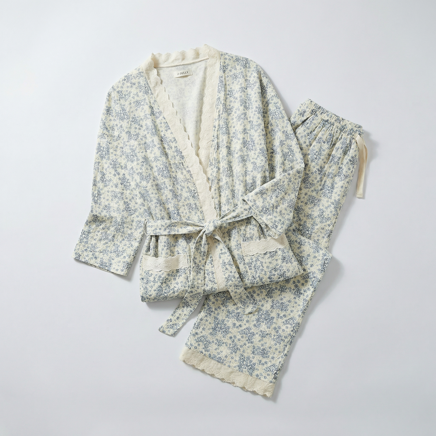 Rose Cotton Gauze Robe & Pants Loungewear Set