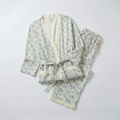 Rose Cotton Gauze Robe & Pants Loungewear Set