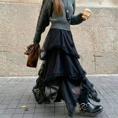 Midnight Ruffle Tulle Skirt – Black / Ivory