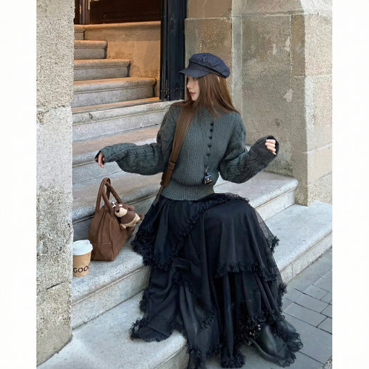 Midnight Ruffle Tulle Skirt – Black / Ivory