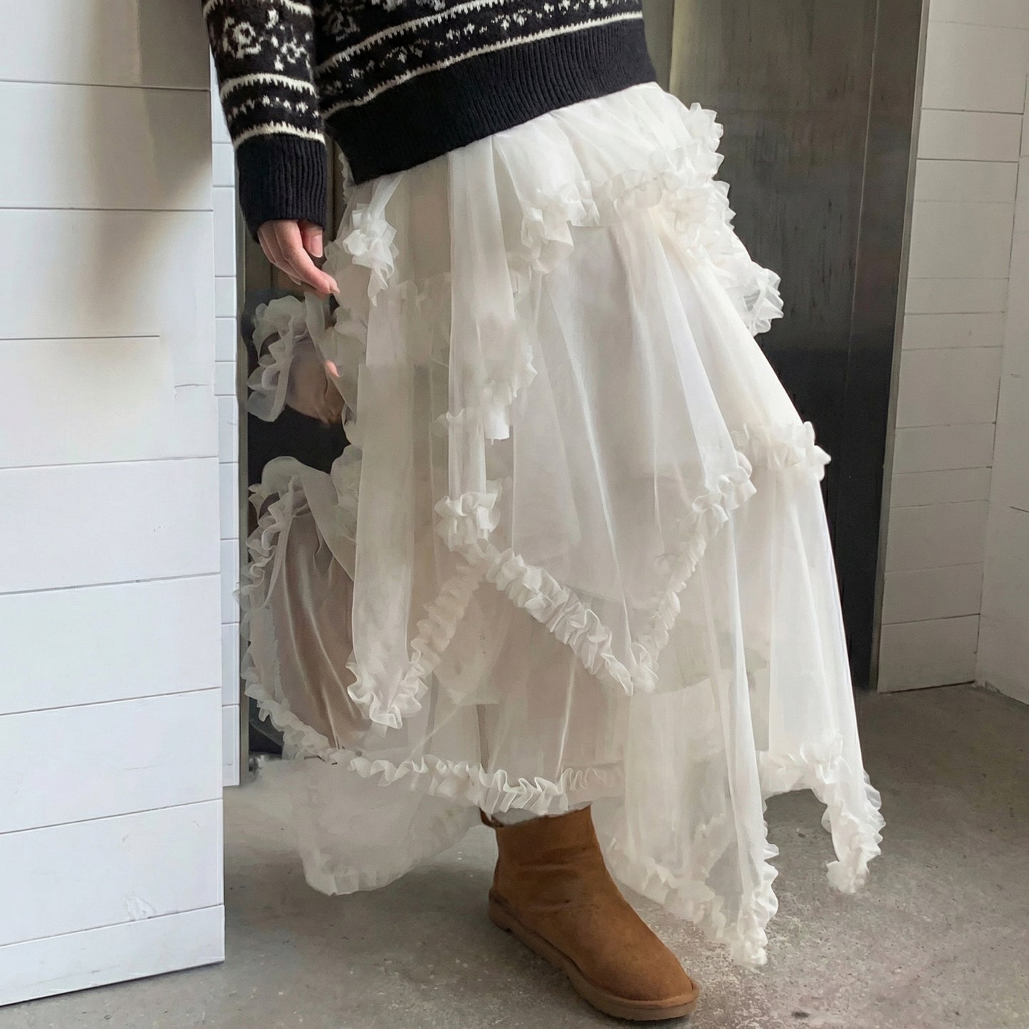 Midnight Ruffle Tulle Skirt – Black / Ivory