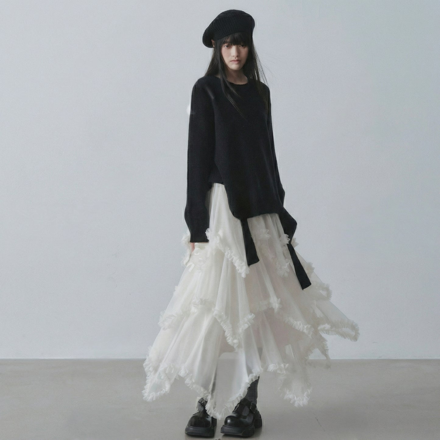 Midnight Ruffle Tulle Skirt – Black / Ivory