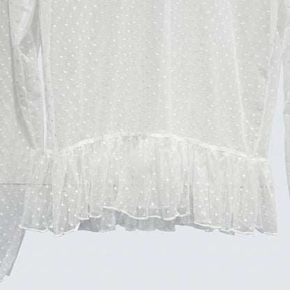 Sheer Polka Dot Ruffle Blouse – Black & White Mesh Layering Top – Women One Size
