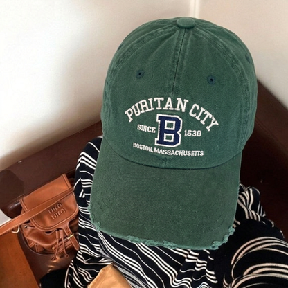 PURITAN CITY BOSTON Embroidered Distressed Cap – Mid Depth